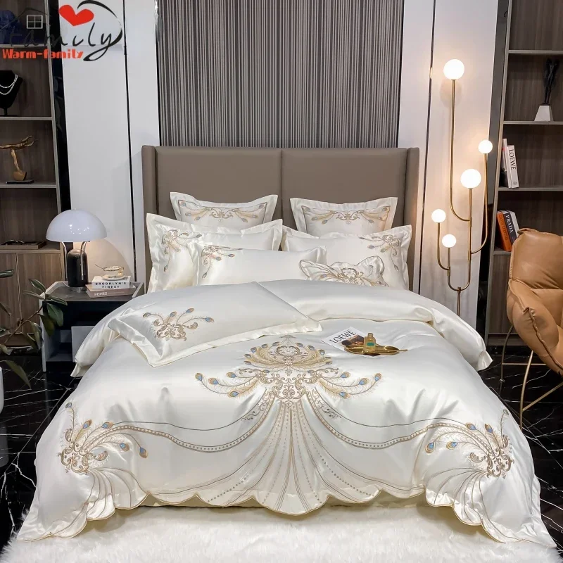 Embroidery Quilt Cover - Luxus Gold feder Stickerei ägyptische Baumwolle