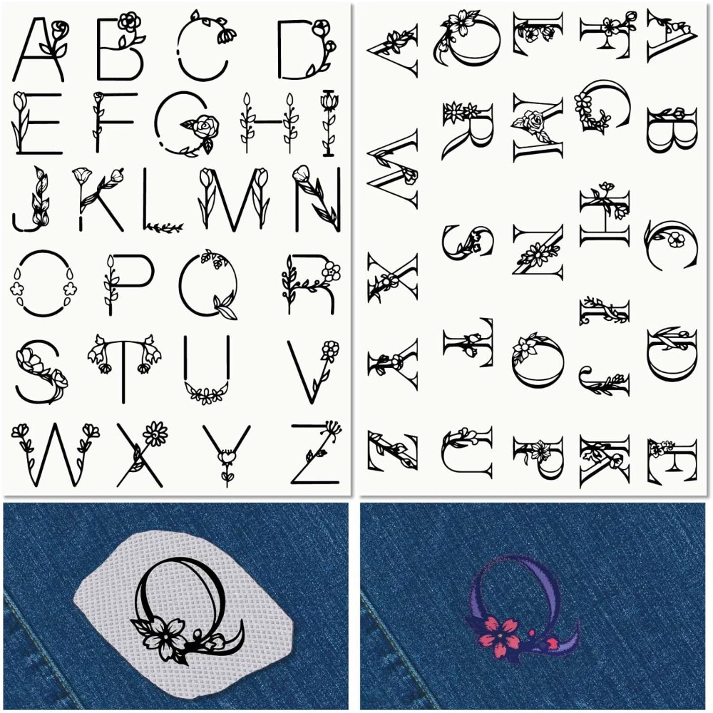 Printed Embroidery Kit - Wasserlösliche Stickstabilisatoren mit Buchstaben A bis