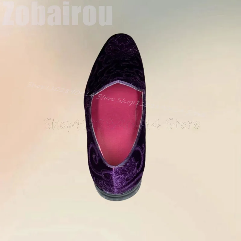 Embroidery On Leather - Lila Wildleder-Loafer mit Stickerei-Design und eckiger