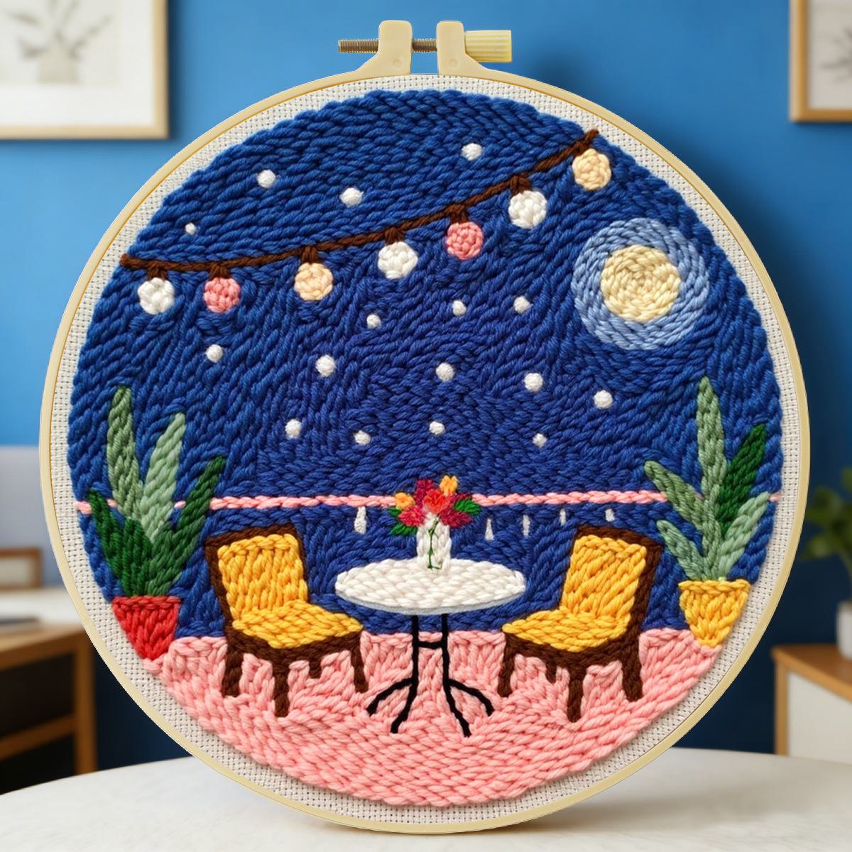 Printed Embroidery Kit - 20x20cm/7,87 Zoll Tisch-Stanznadel-Stickset, Stickerei-Kit, DIY Handgemachtes