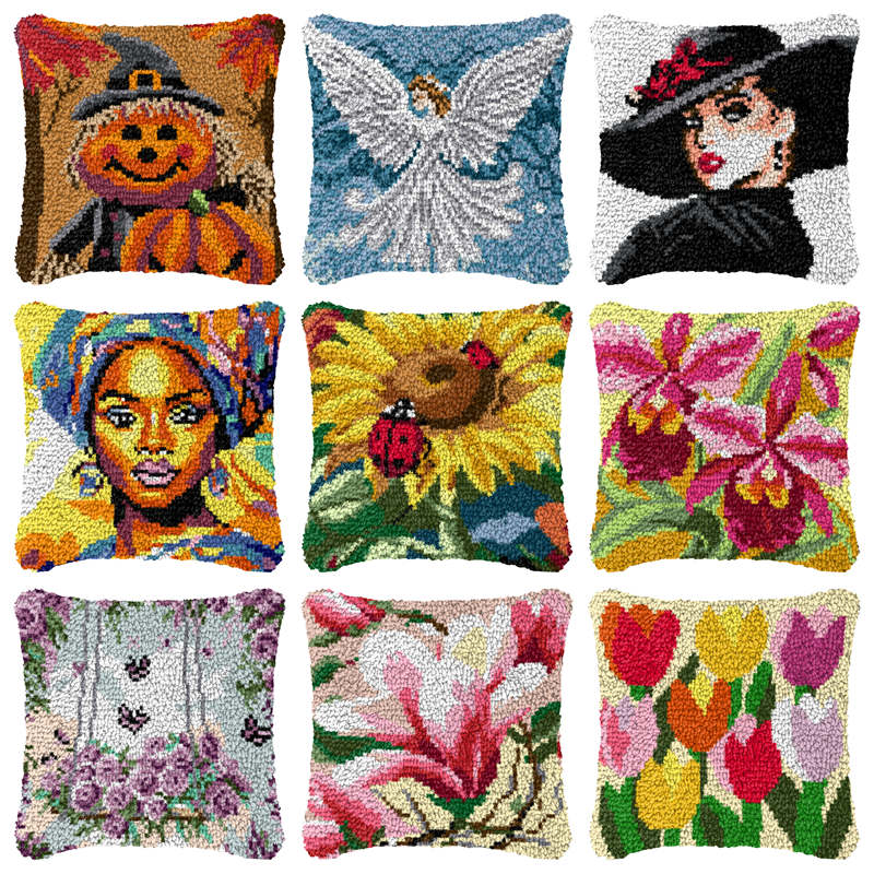 Printed Embroidery Kit - Blumen Cartoon Knüpfhaken Kissen Smyrna Paket