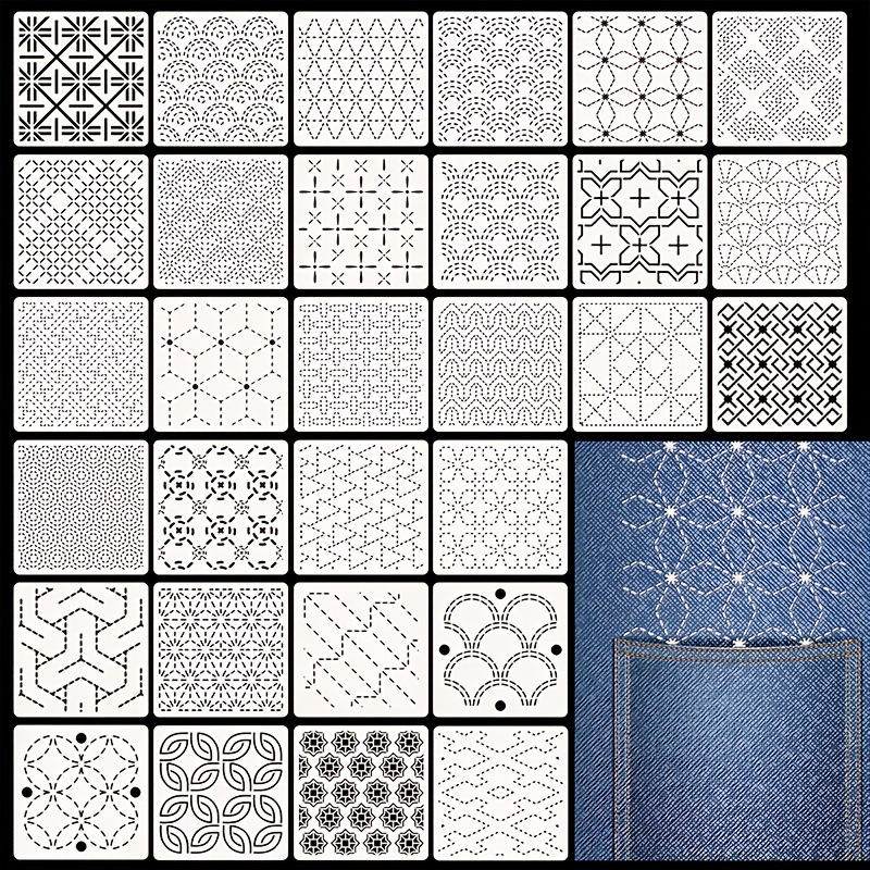 Embroidery Yarn - 30 Stück Stickvorlagen, DIY-Stickmuster, geometrische Linie,
