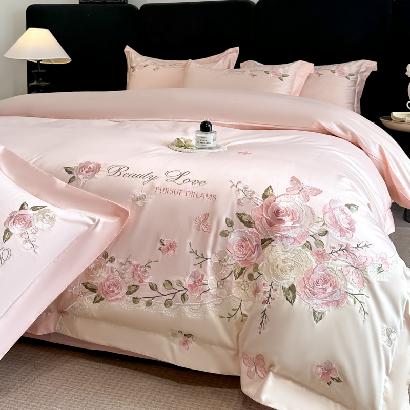 Embroidery Quilt Cover - 100% Baumwolle Bettwäsche-Set Luxuriöse Blumen- und