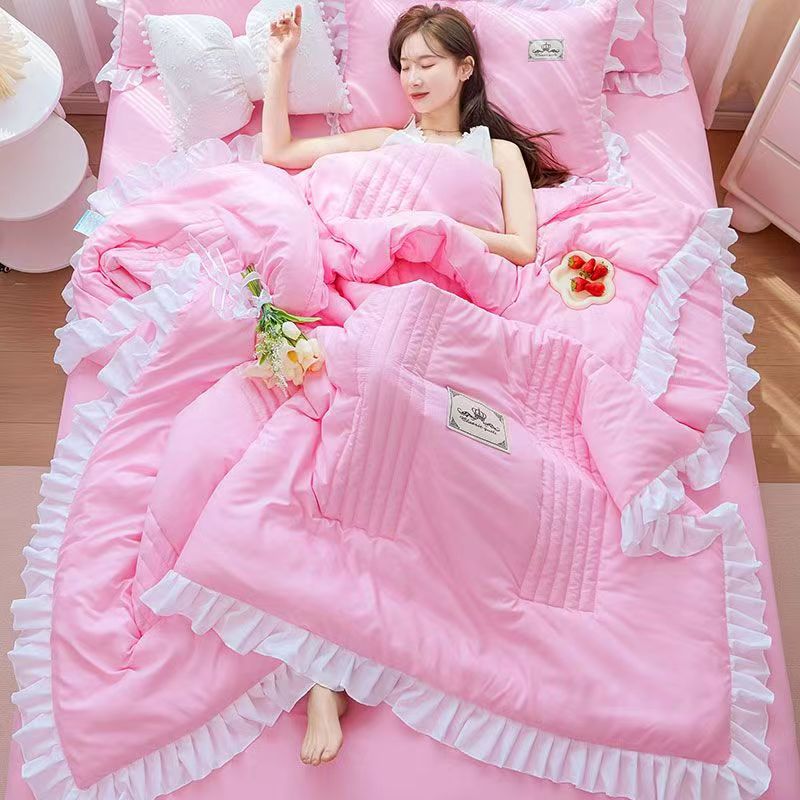 Embroidery Quilt Cover - 1/3Pc Koreanische Prinzessin Rüschen Blumen Stickerei