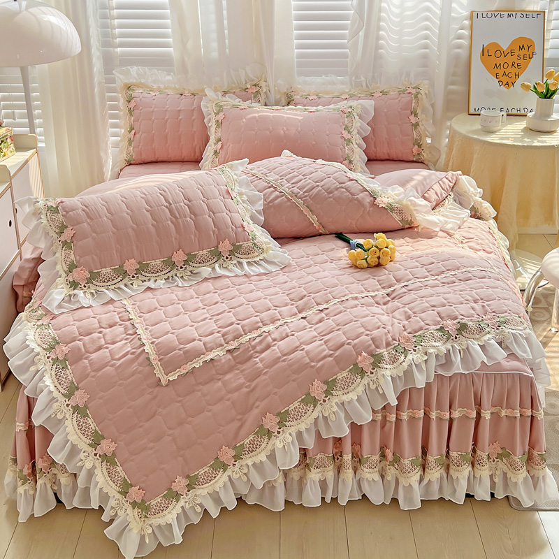 Embroidery Quilt Cover - Rosa koreanische Prinzessin Stil Bettwäsche Set