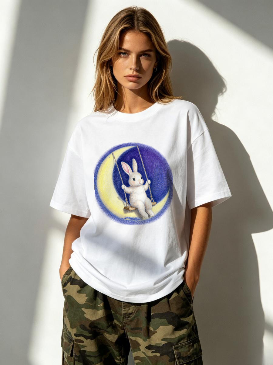 Embroidery Moisturizer - T-Shirts mit Feuchtigkeitstransport-Funktion, Hoch-Niedrig-Saum, Preppy-Stil, für