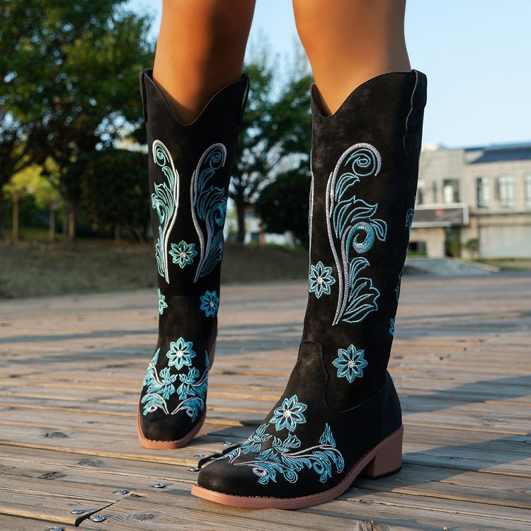 Retro Damen Stiefel Mode Damen – Embroidery On Leather Bewertung und Preis