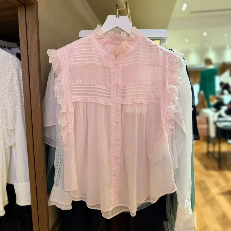 Damen-Bluse mit Rüschen, Stehk – Embroidery Eyelet Bewertung und Preis