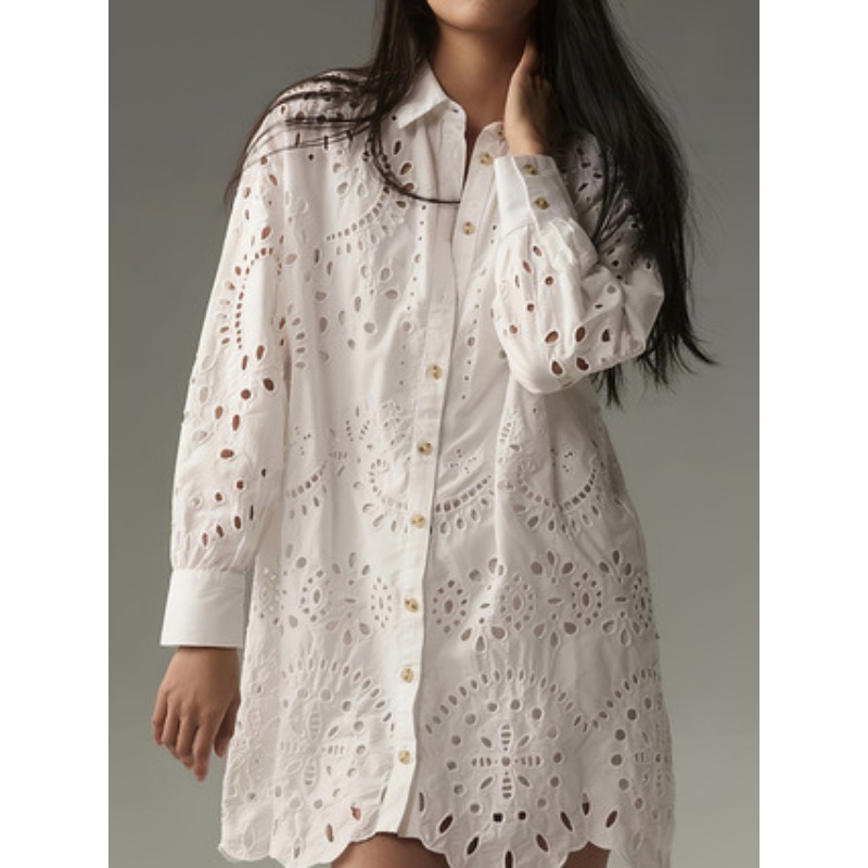Damen-Hemdkleid mit einfarbige – Embroidery Eyelet Bewertung und Preis