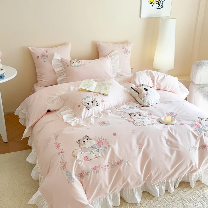 Rosa reine Baumwolle niedliche – Embroidery Quilt Cover Bewertung und Preis
