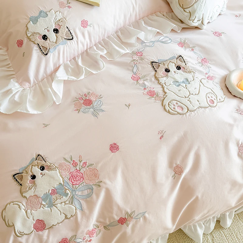 Rosa reine Baumwolle niedliche – Embroidery Quilt Cover Bewertung und Preis